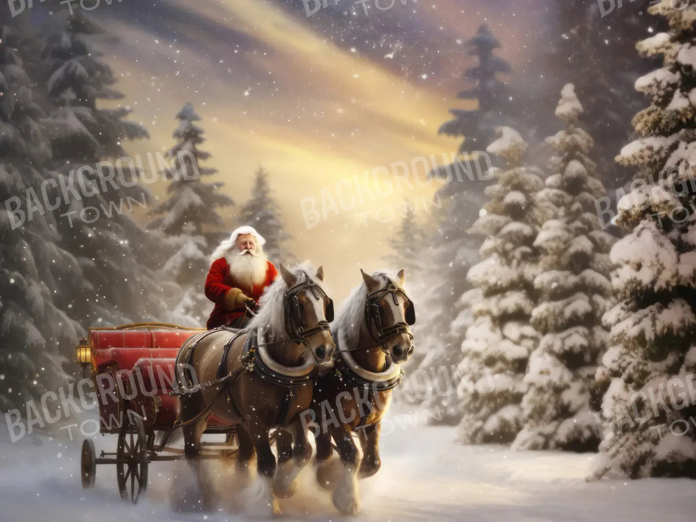 Santa Horse Carriage 8’x6’ Fleece (96 x 72 inch) Backdrop