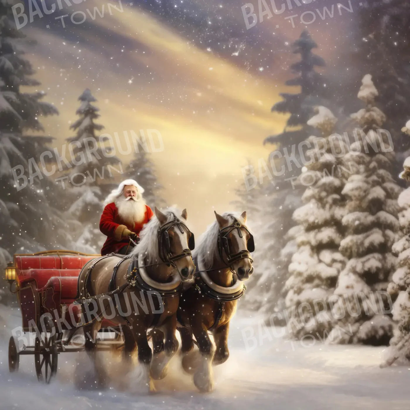 Santa Horse Carriage 8’x8’ Fleece (96 x 96 inch) Backdrop