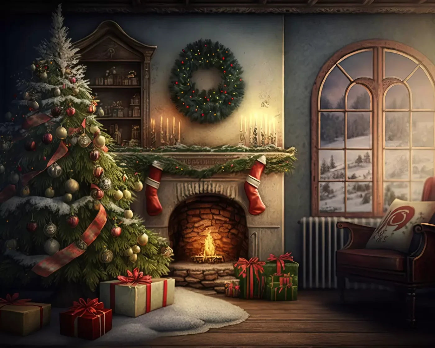 Santa Livingroom 10’X8’ Fleece (120 X 96 Inch) Backdrop