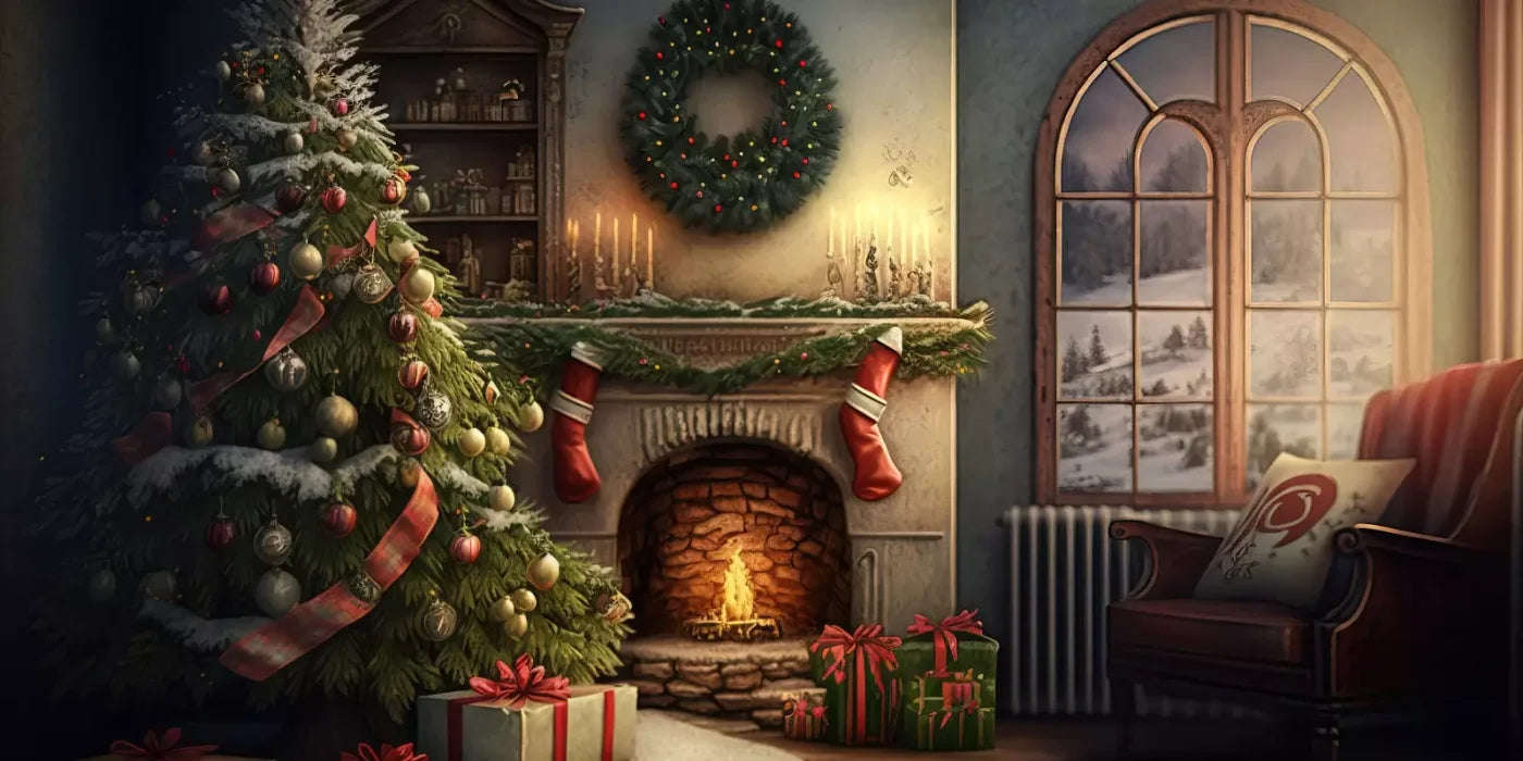 Santa Livingroom 16’X8’ Ultracloth (192 X 96 Inch) Backdrop