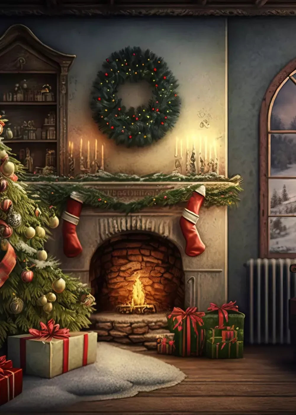 Santa Livingroom 5’X7’ Ultracloth (60 X 84 Inch) Backdrop