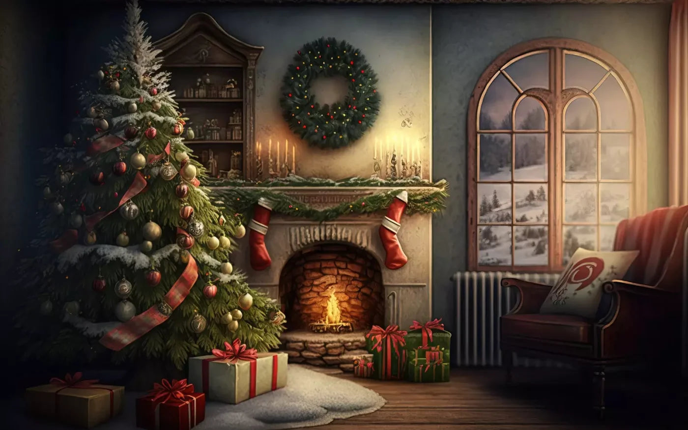 Santa Livingroom 8’X5’ Ultracloth (96 X 60 Inch) Backdrop