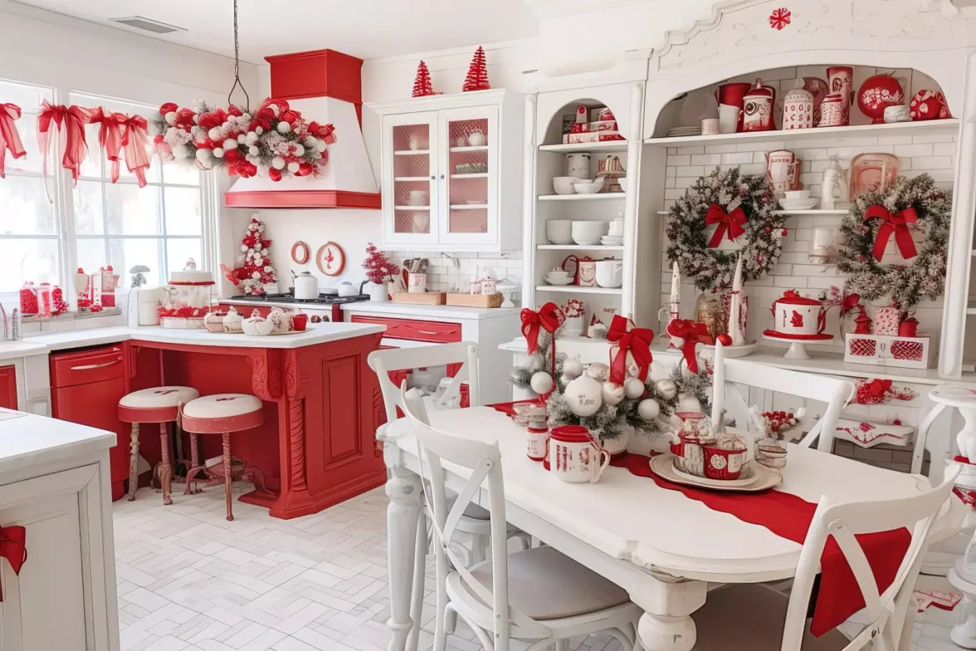 Rustic Christmas Kitchen 12’X8’ Ultracloth (144 X 96 Inch) Backdrop