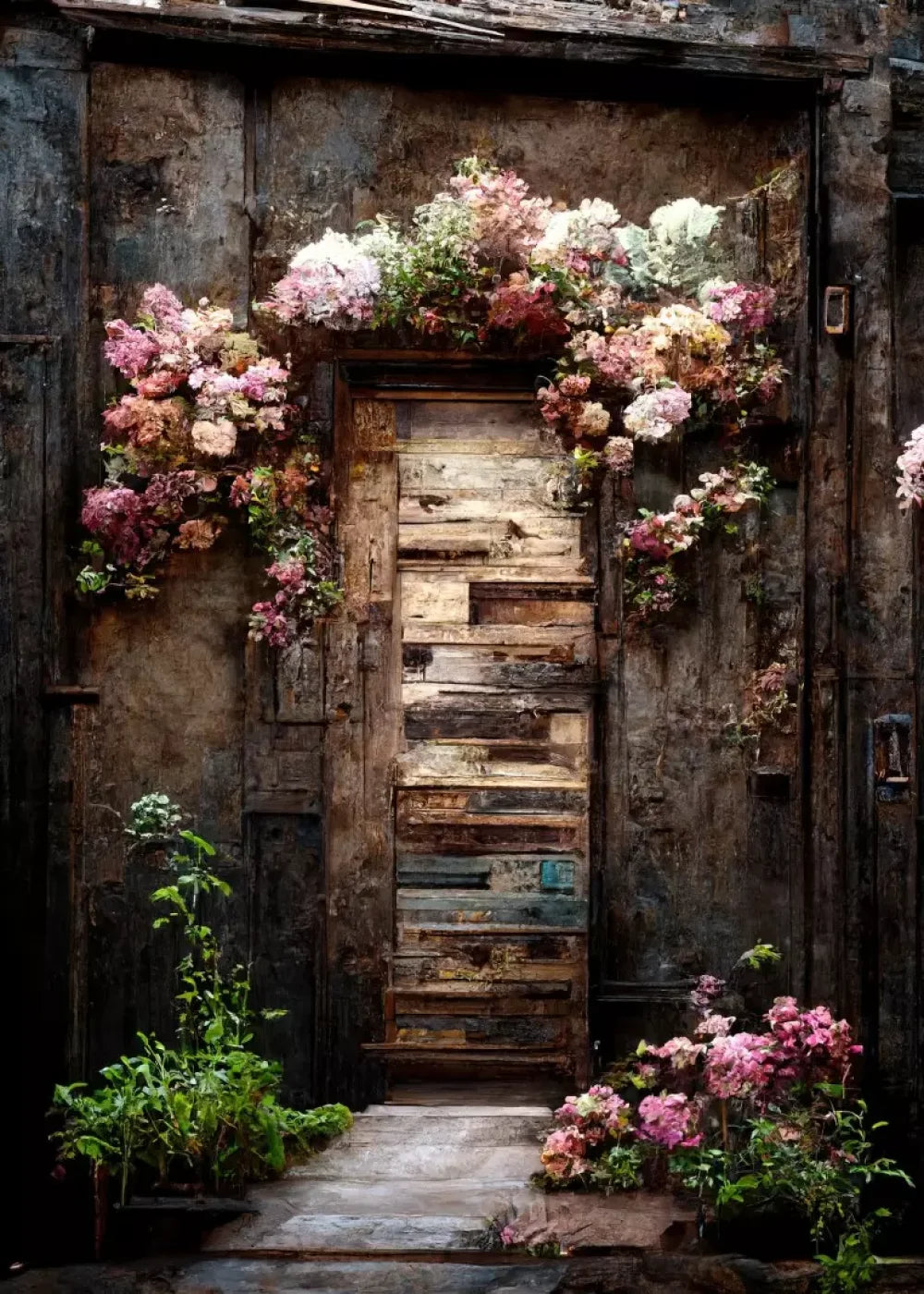Secluded Pink Flowers 5’X7’ Ultracloth (60 X 84 Inch) Backdrop
