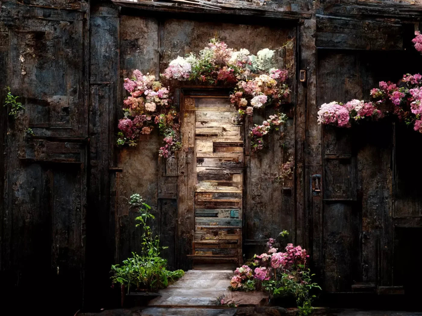 Secluded Pink Flowers 6’8X5’ Fleece (80 X 60 Inch) Backdrop