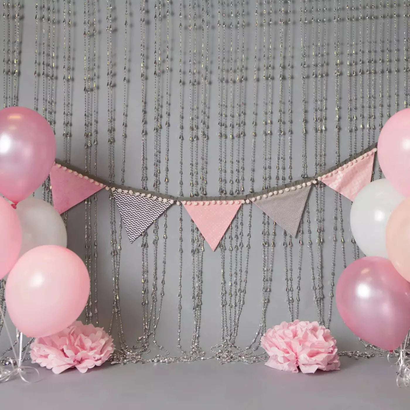 Silver Pink Birthday Balloons 10X10 Ultracloth ( 120 X Inch ) Backdrop