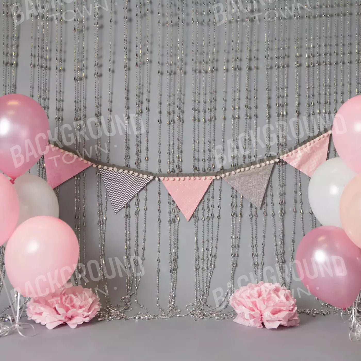 Silver Pink Birthday Balloons 10X10 Ultracloth ( 120 X Inch ) Backdrop