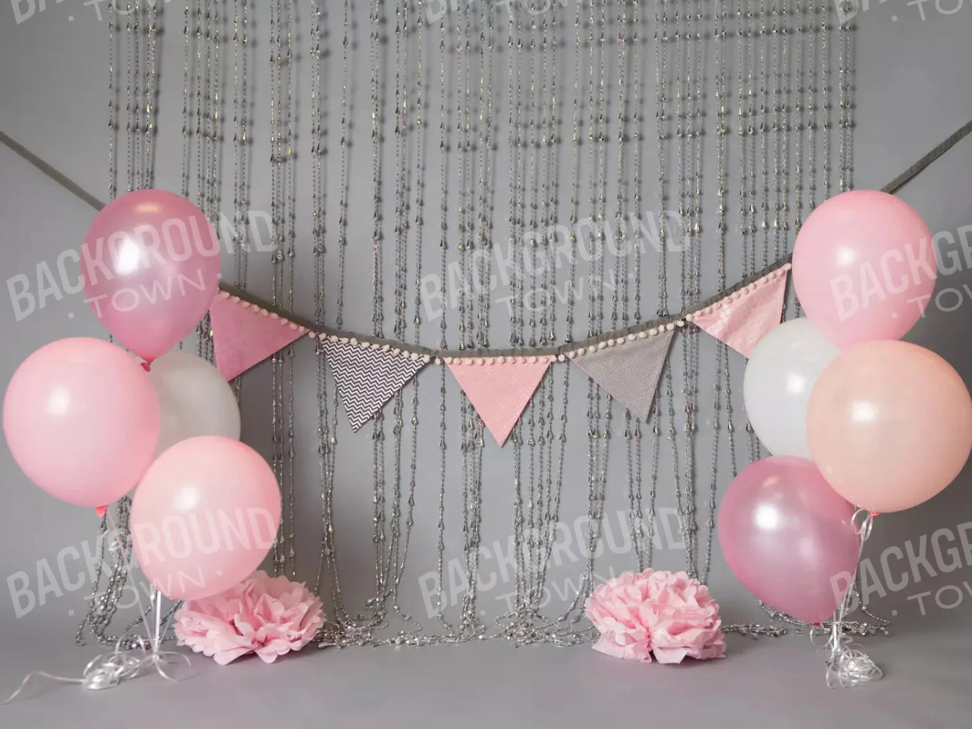 Silver Pink Birthday Balloons 10X8 Fleece ( 120 X 96 Inch ) Backdrop
