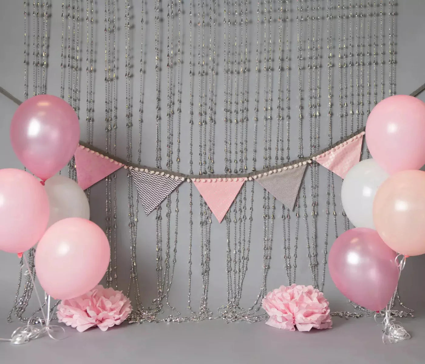 Silver Pink Birthday Balloons 12X10 Ultracloth ( 144 X 120 Inch ) Backdrop