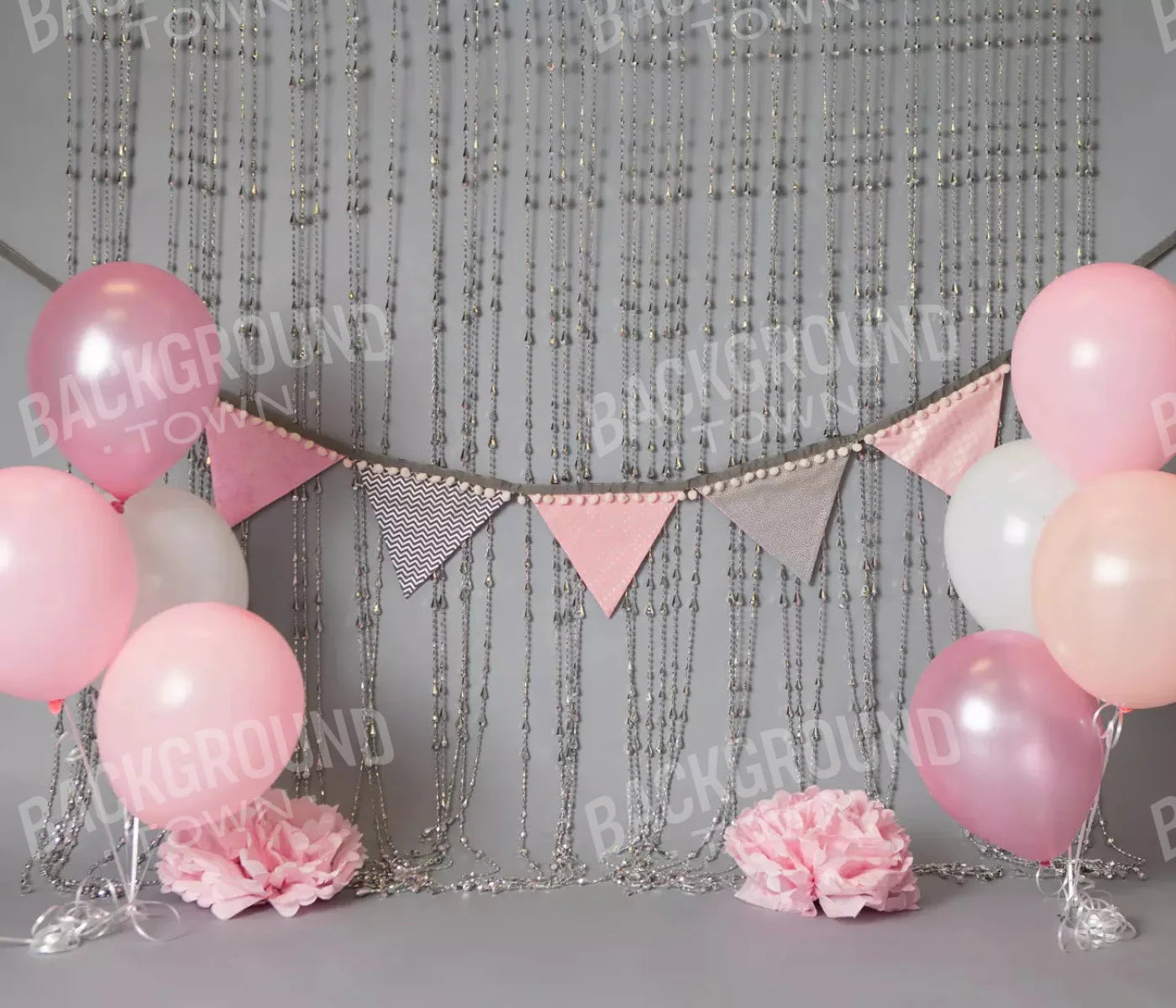 Silver Pink Birthday Balloons 12X10 Ultracloth ( 144 X 120 Inch ) Backdrop