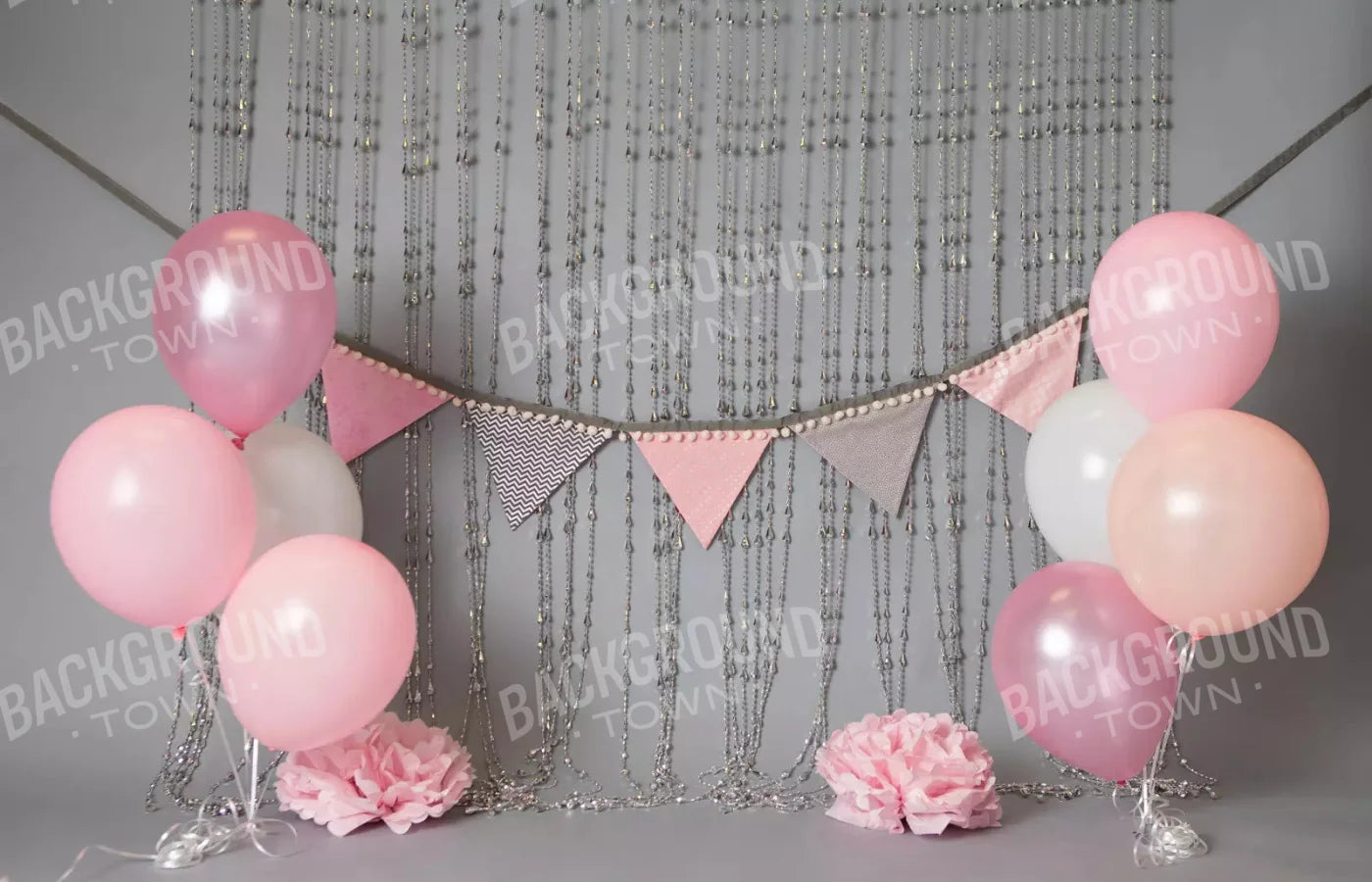 Silver Pink Birthday Balloons 12X8 Ultracloth ( 144 X 96 Inch ) Backdrop