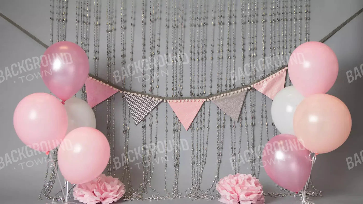 Silver Pink Birthday Balloons 14X8 Ultracloth ( 168 X 96 Inch ) Backdrop