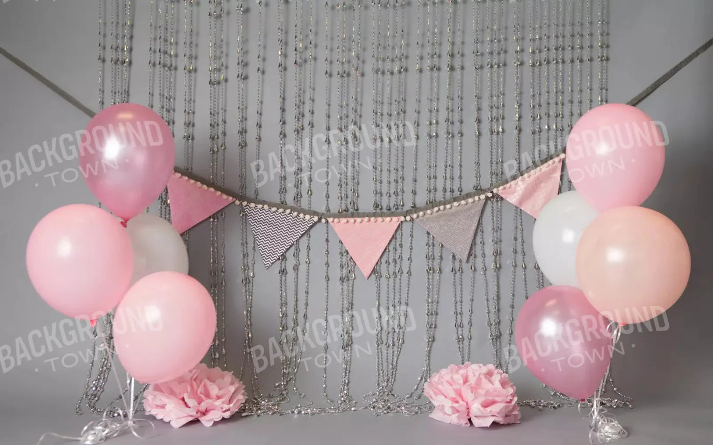 Silver Pink Birthday Balloons 14X9 Ultracloth ( 168 X 108 Inch ) Backdrop