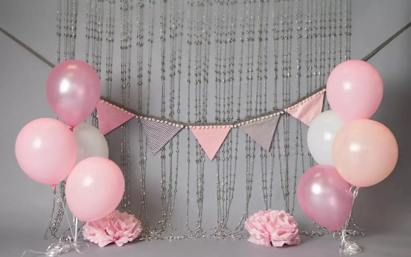 Silver Pink Birthday Balloons 14X9 Ultracloth ( 168 X 108 Inch ) Backdrop