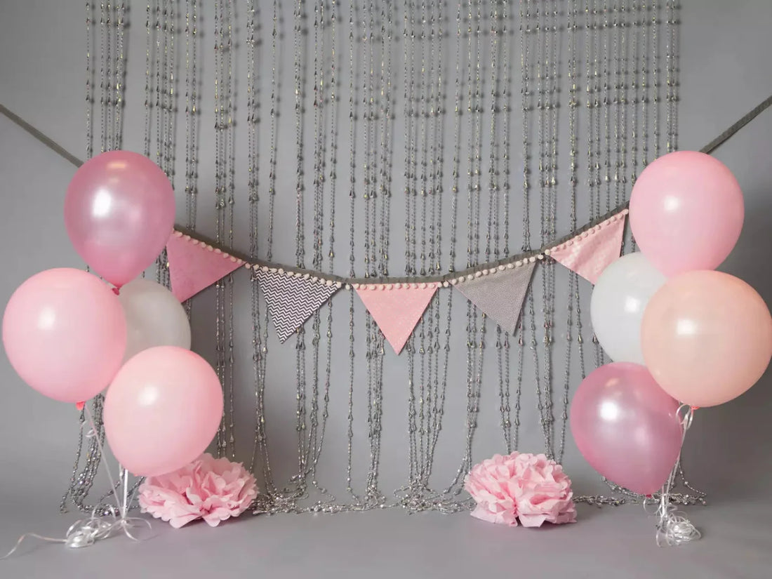 Silver Pink Birthday Balloons 68X5 Fleece ( 80 X 60 Inch ) Backdrop