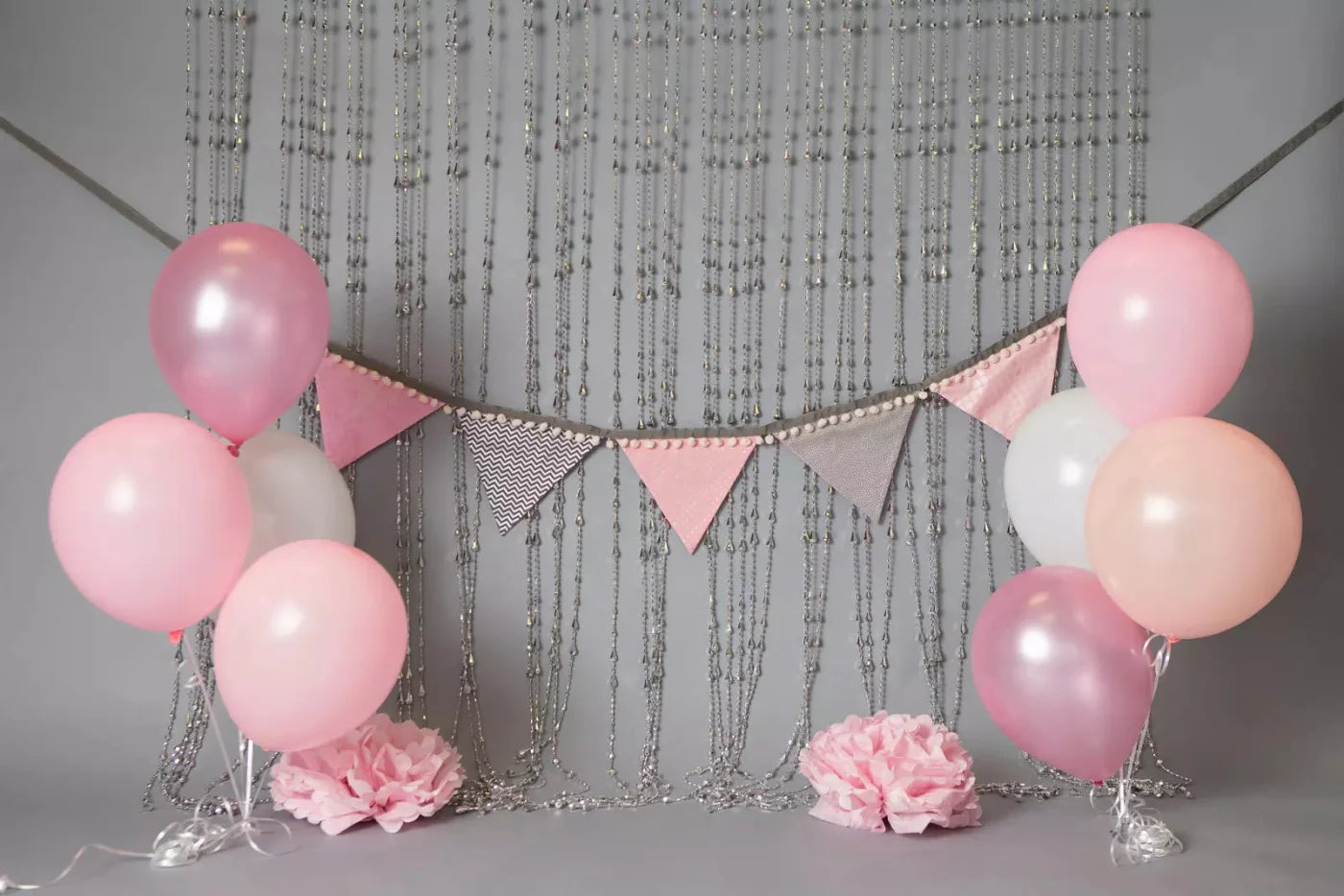 Silver Pink Birthday Balloons 8X5 Ultracloth ( 96 X 60 Inch ) Backdrop