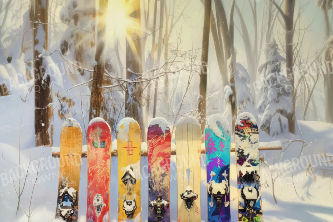 Snow Boards In The Woods 12’x8’ UltraCloth (144 x 96 inch) Backdrop