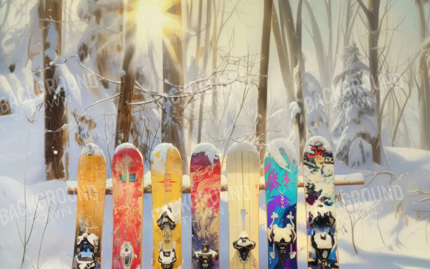 Snow Boards In The Woods 8’x5’ UltraCloth (96 x 60 inch) Backdrop