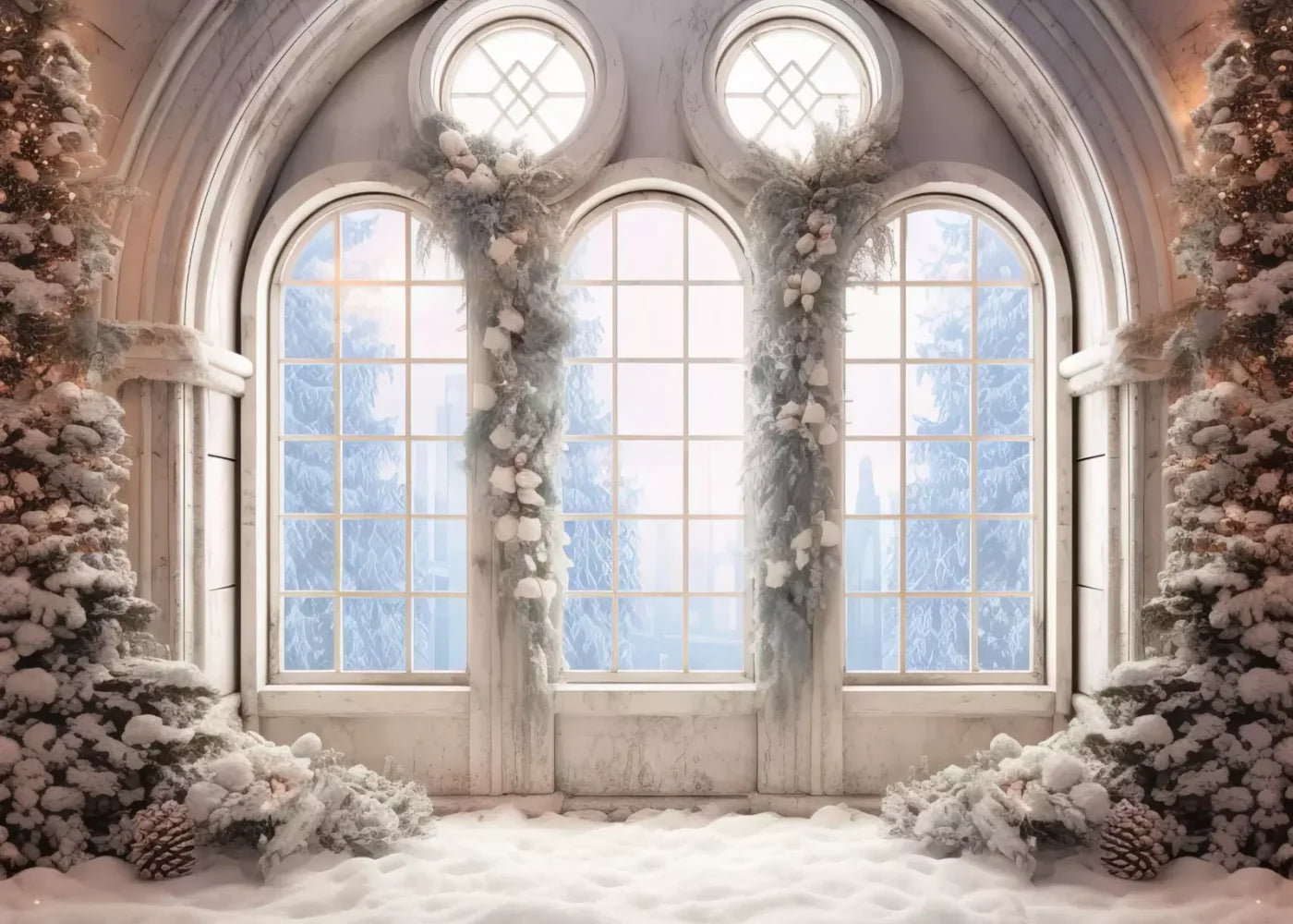 Snowy Ballroom 7’X5’ Ultracloth (84 X 60 Inch) Backdrop