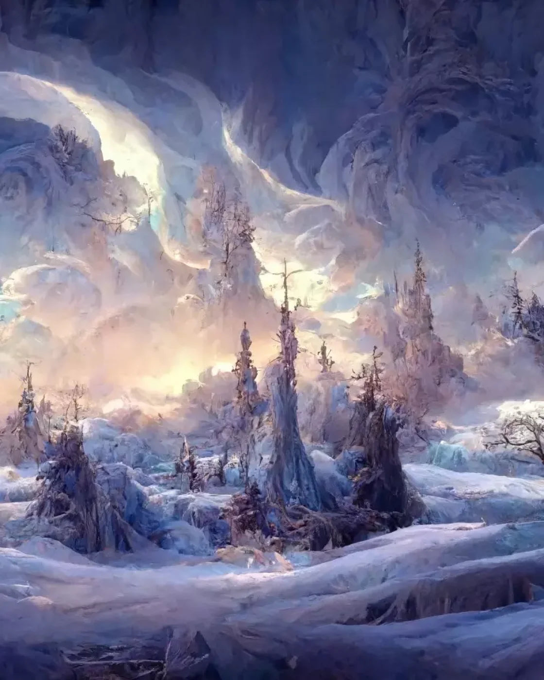 Snowy Fantasy Mountains 8’X10’ Fleece (96 X 120 Inch) Backdrop