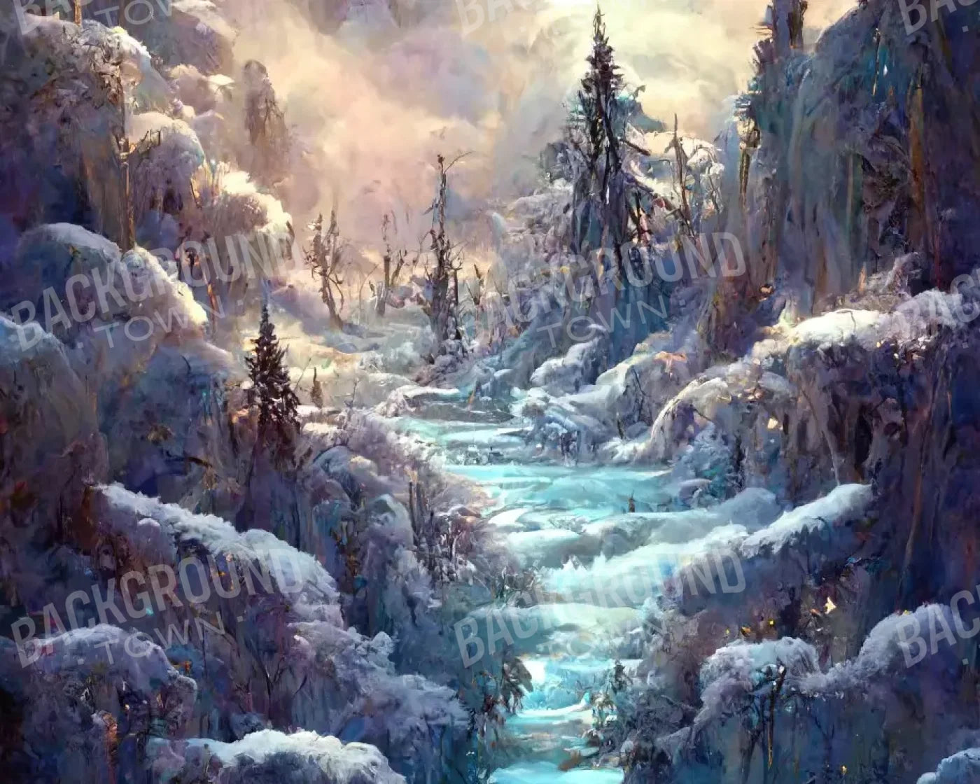 Snowy Fantasy Waterfall 10’X8’ Fleece (120 X 96 Inch) Backdrop