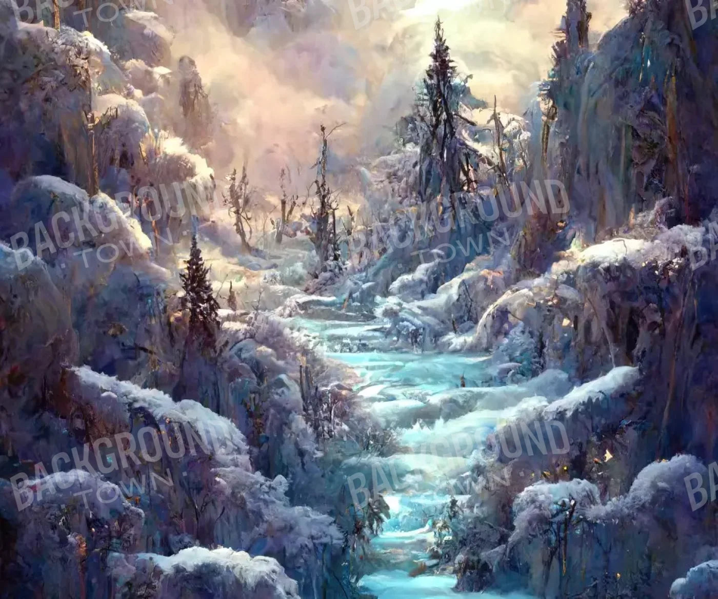 Snowy Fantasy Waterfall 12’X10’ Ultracloth (144 X 120 Inch) Backdrop