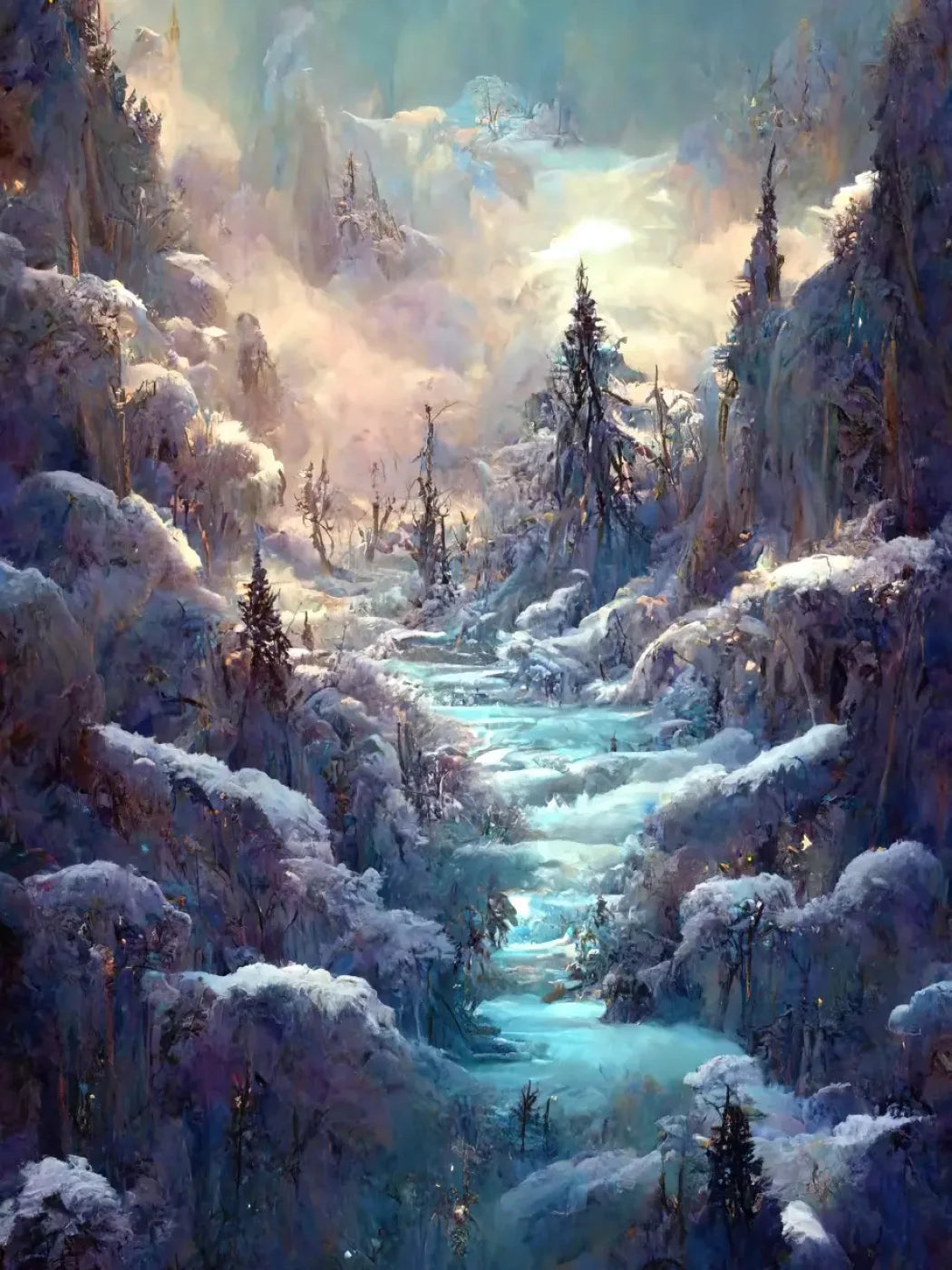 Snowy Fantasy Waterfall 6’X8’ Fleece (72 X 96 Inch) Backdrop