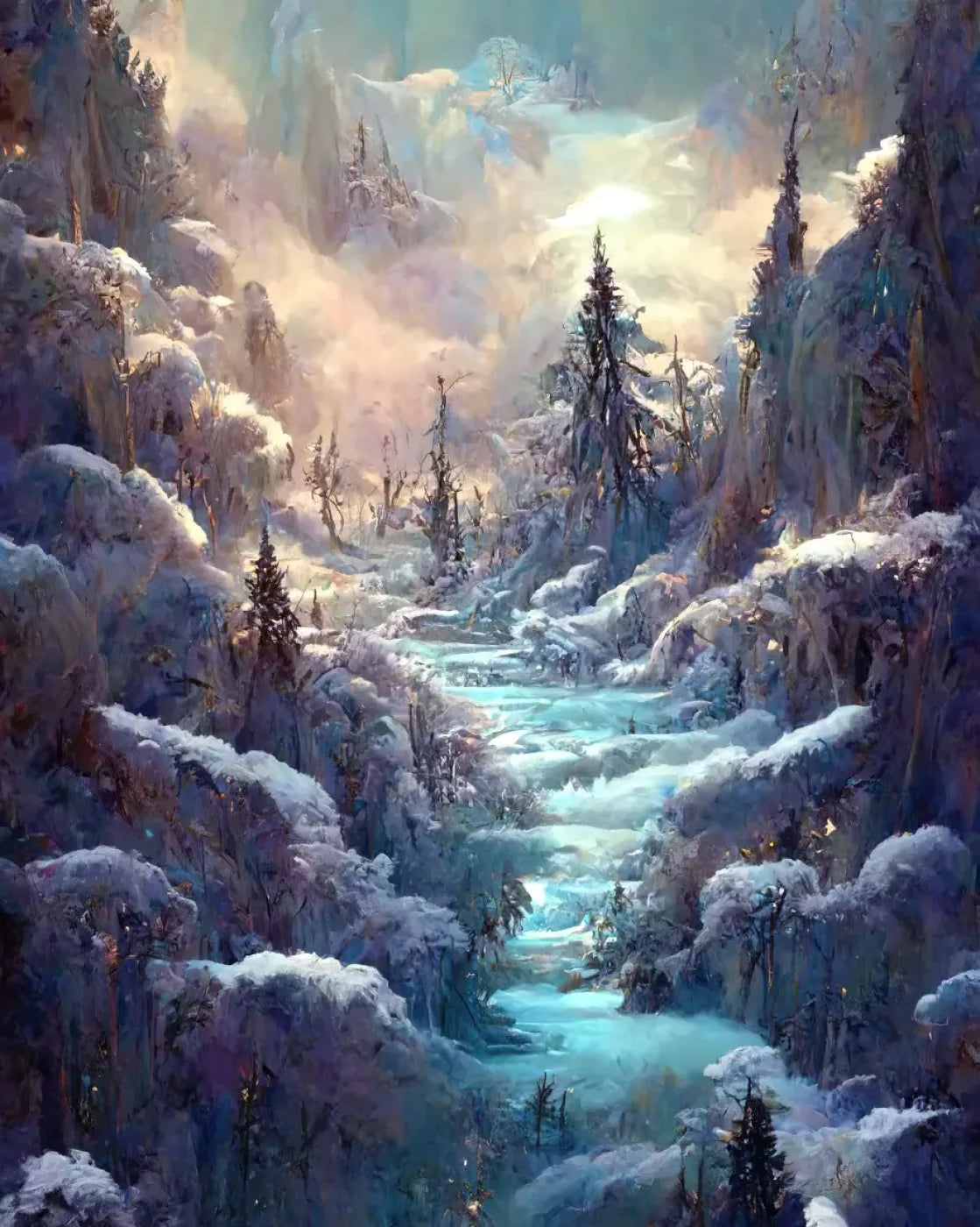Snowy Fantasy Waterfall 8’X10’ Fleece (96 X 120 Inch) Backdrop