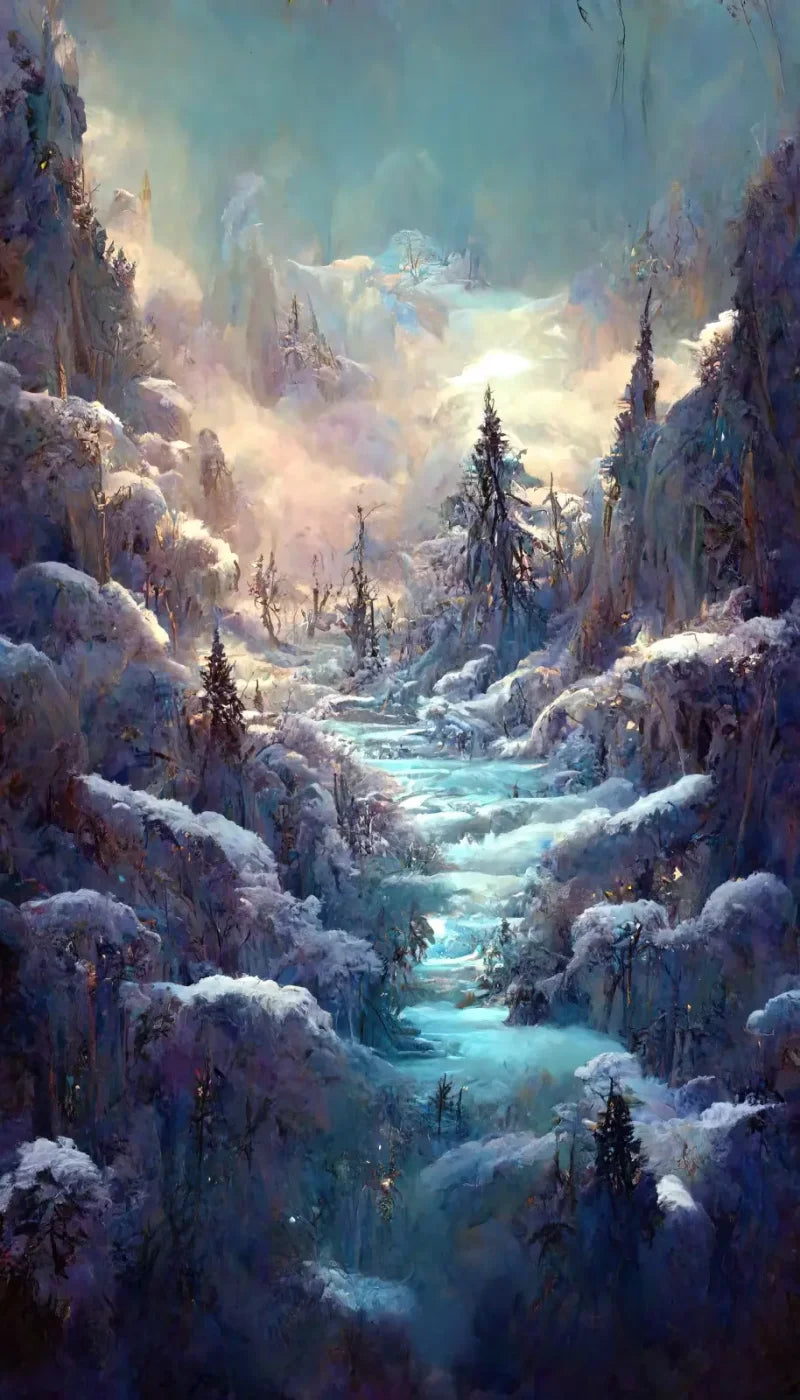 Snowy Fantasy Waterfall 8’X14’ Ultracloth (96 X 168 Inch) Backdrop
