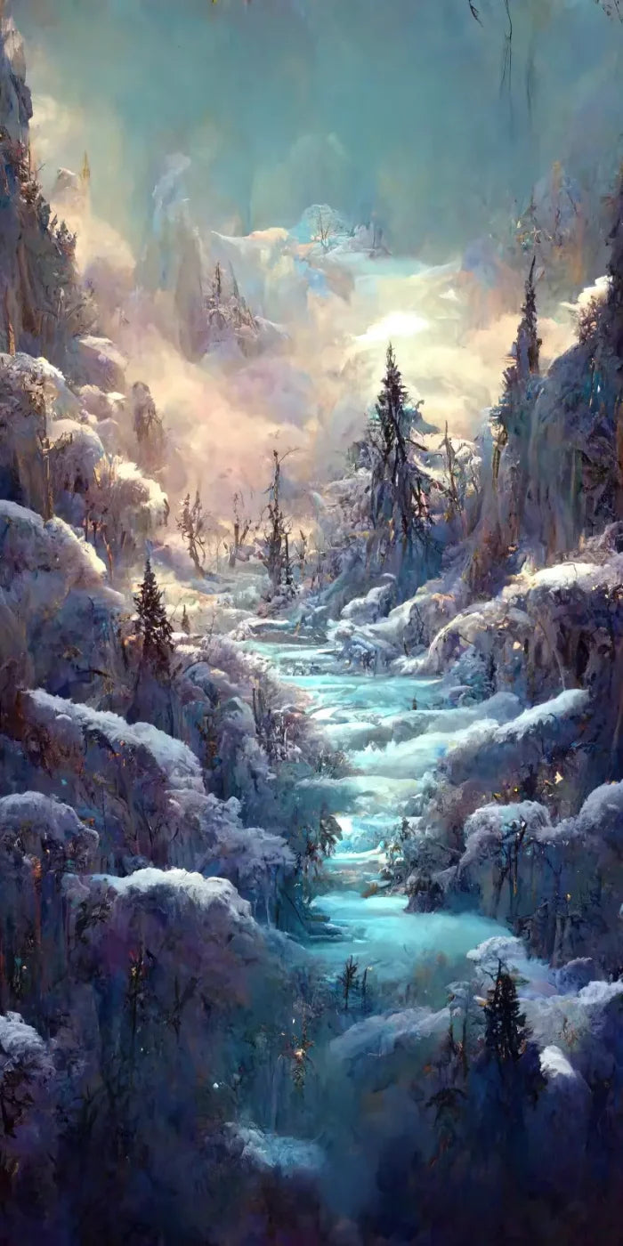 Snowy Fantasy Waterfall 8’X16’ Ultracloth (96 X 192 Inch) Backdrop