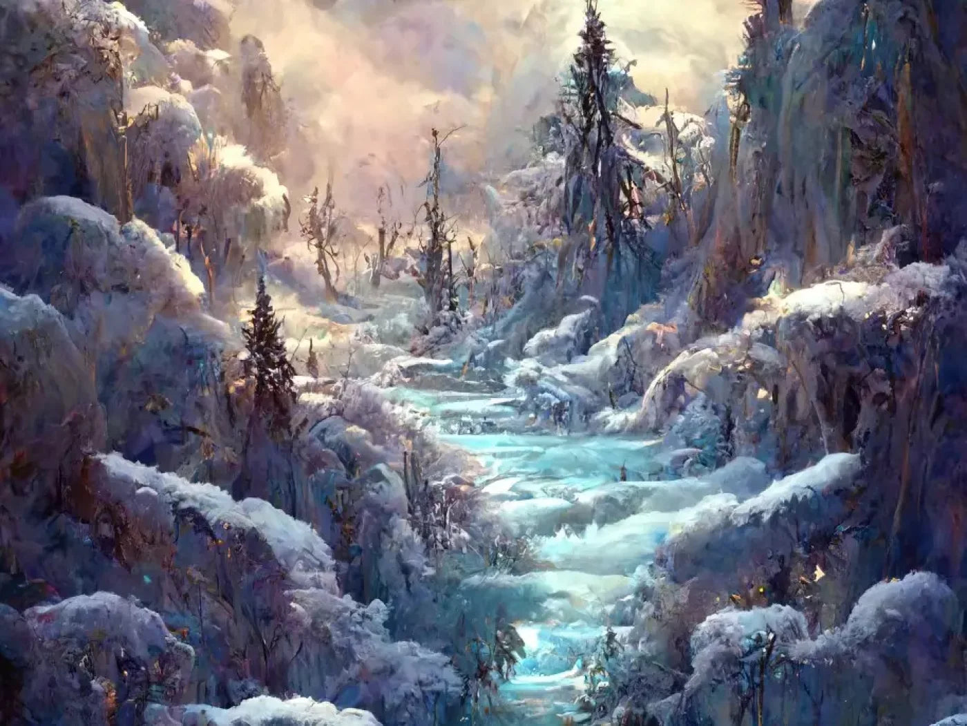 Snowy Fantasy Waterfall 8’X6’ Fleece (96 X 72 Inch) Backdrop