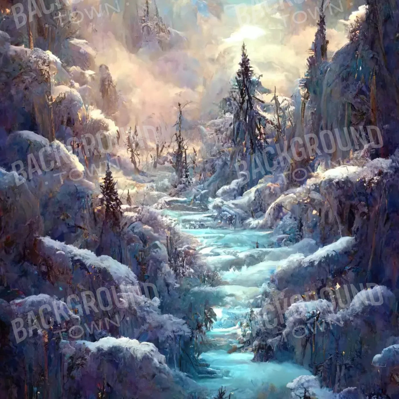 Snowy Fantasy Waterfall 8’X8’ Fleece (96 X Inch) Backdrop