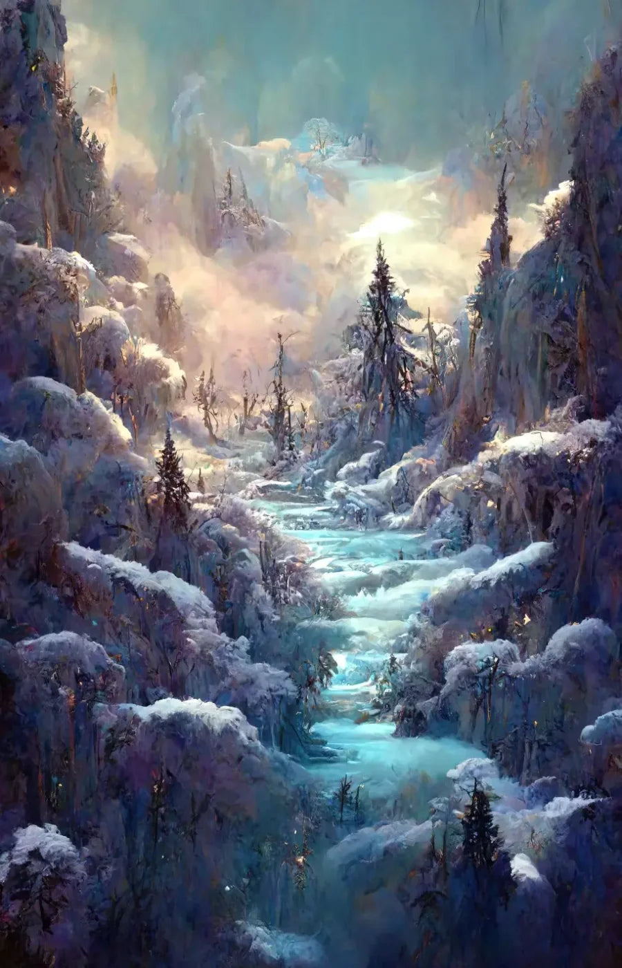 Snowy Fantasy Waterfall 9’X14’ Ultracloth (108 X 168 Inch) Backdrop