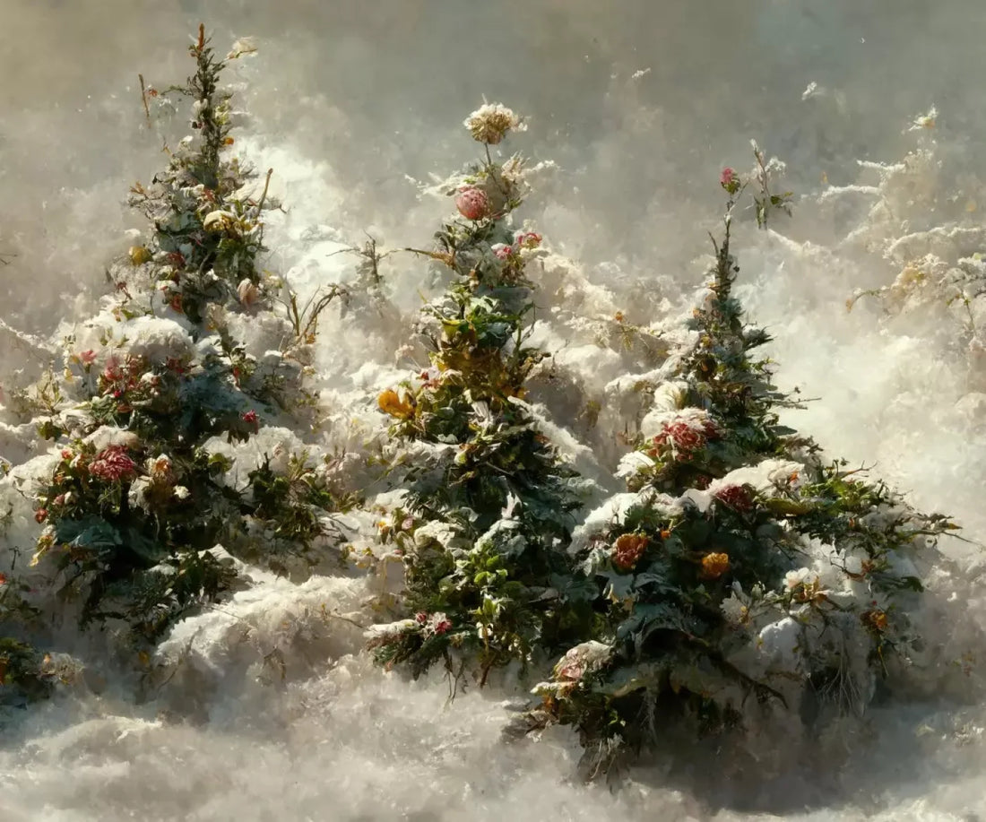 Snowy Floral Trees Ii 5’X4’2 Fleece (60 X 50 Inch) Backdrop