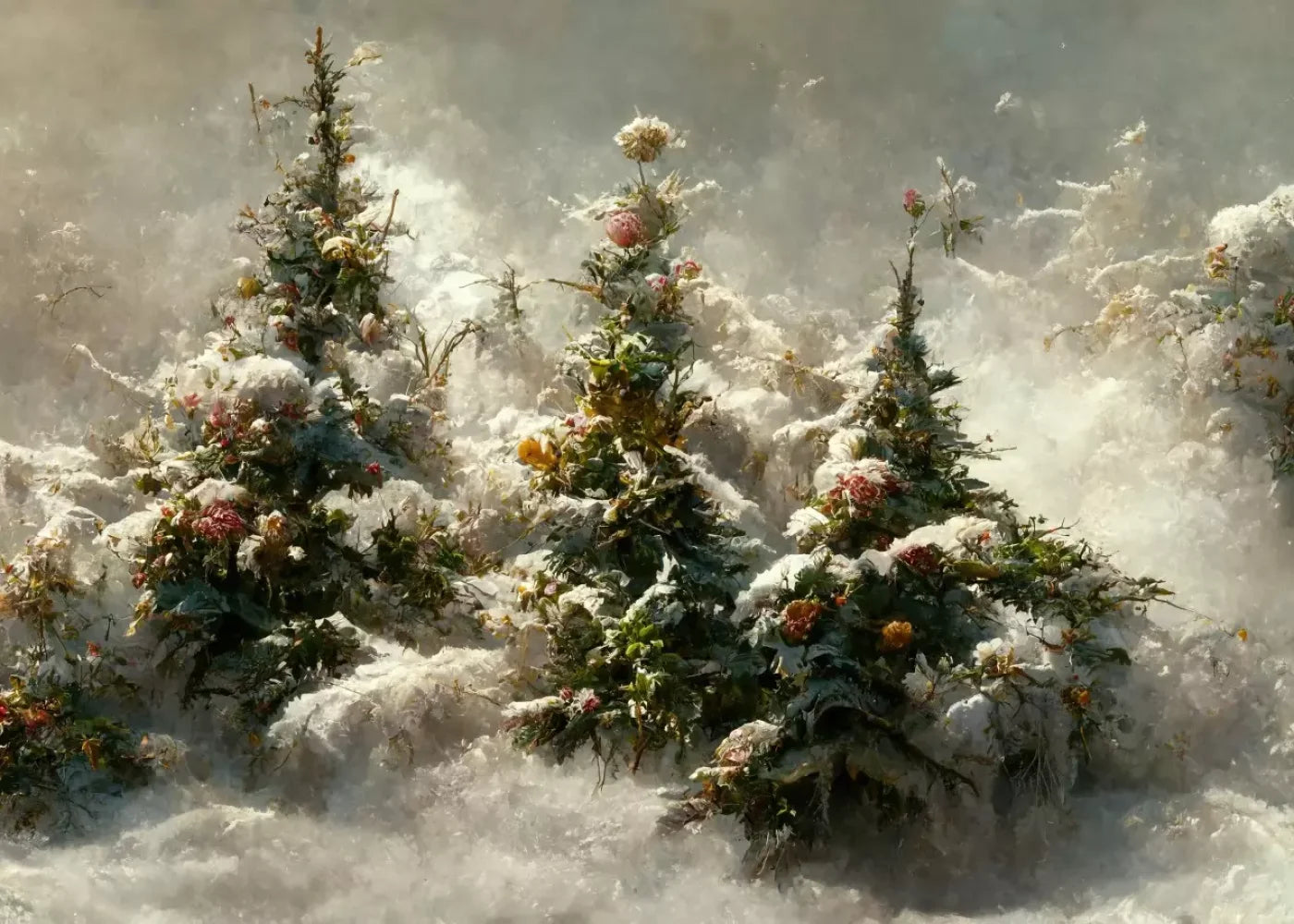 Snowy Floral Trees Ii 7’X5’ Ultracloth (84 X 60 Inch) Backdrop