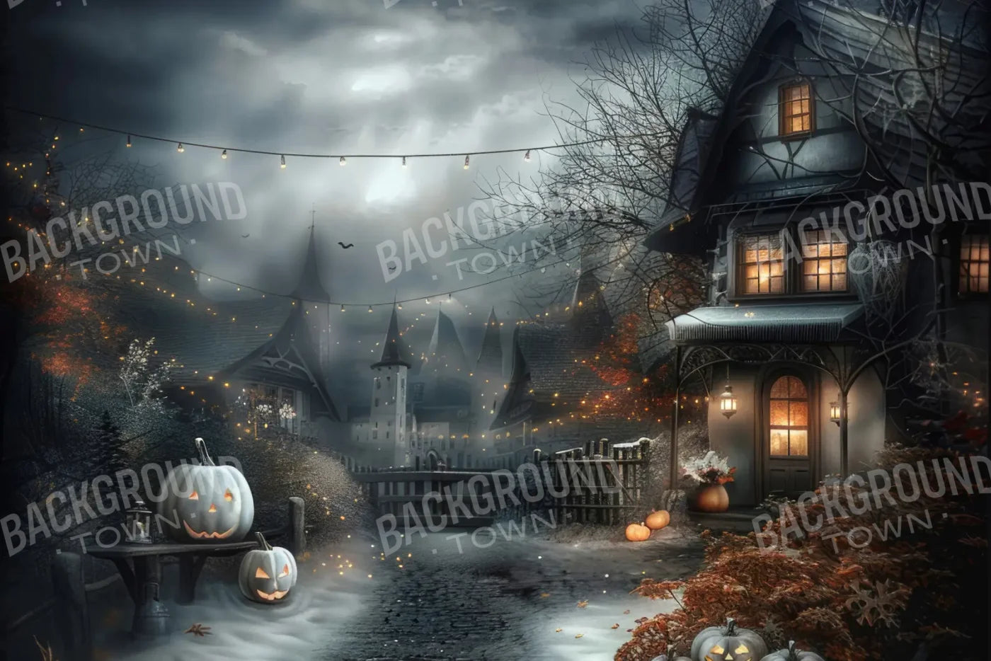 Snowy Halloween 12’x8’ UltraCloth (144 x 96 inch) Backdrop