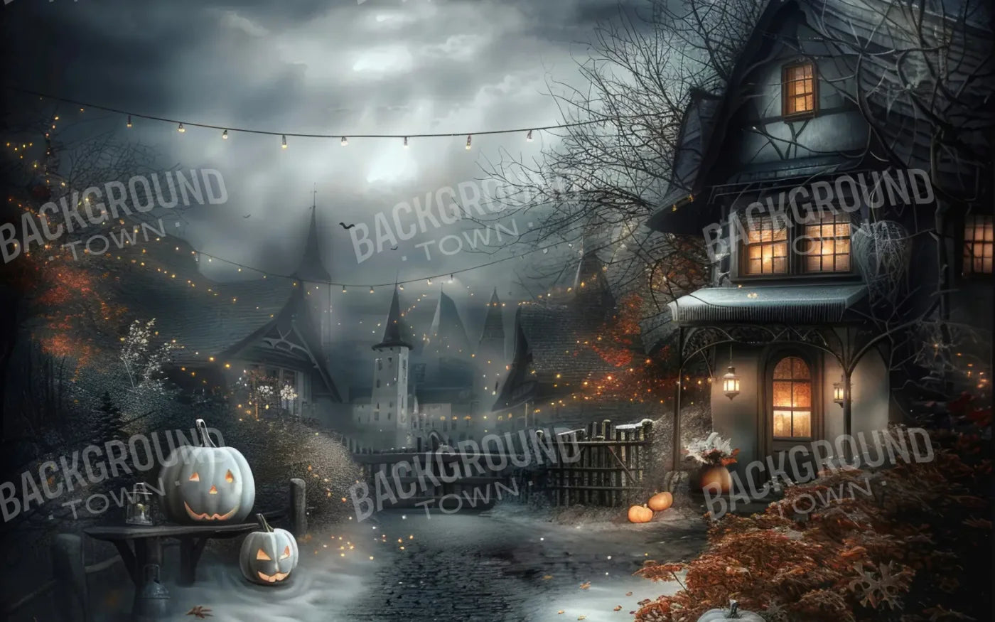 Snowy Halloween 8’x5’ UltraCloth (96 x 60 inch) Backdrop