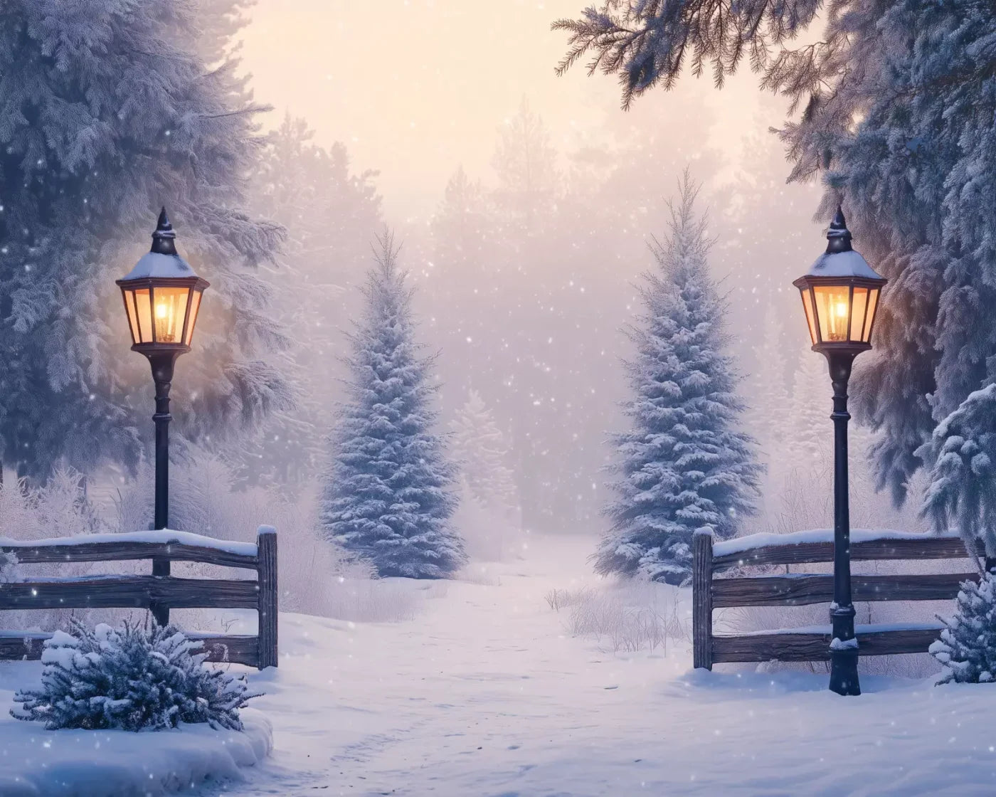 Snowy Winter Scene 10’X8’ Fleece (120 X 96 Inch) Backdrop