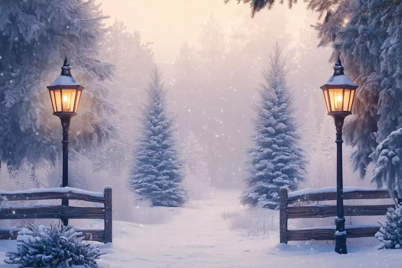 Snowy Winter Scene 12’X8’ Ultracloth (144 X 96 Inch) Backdrop