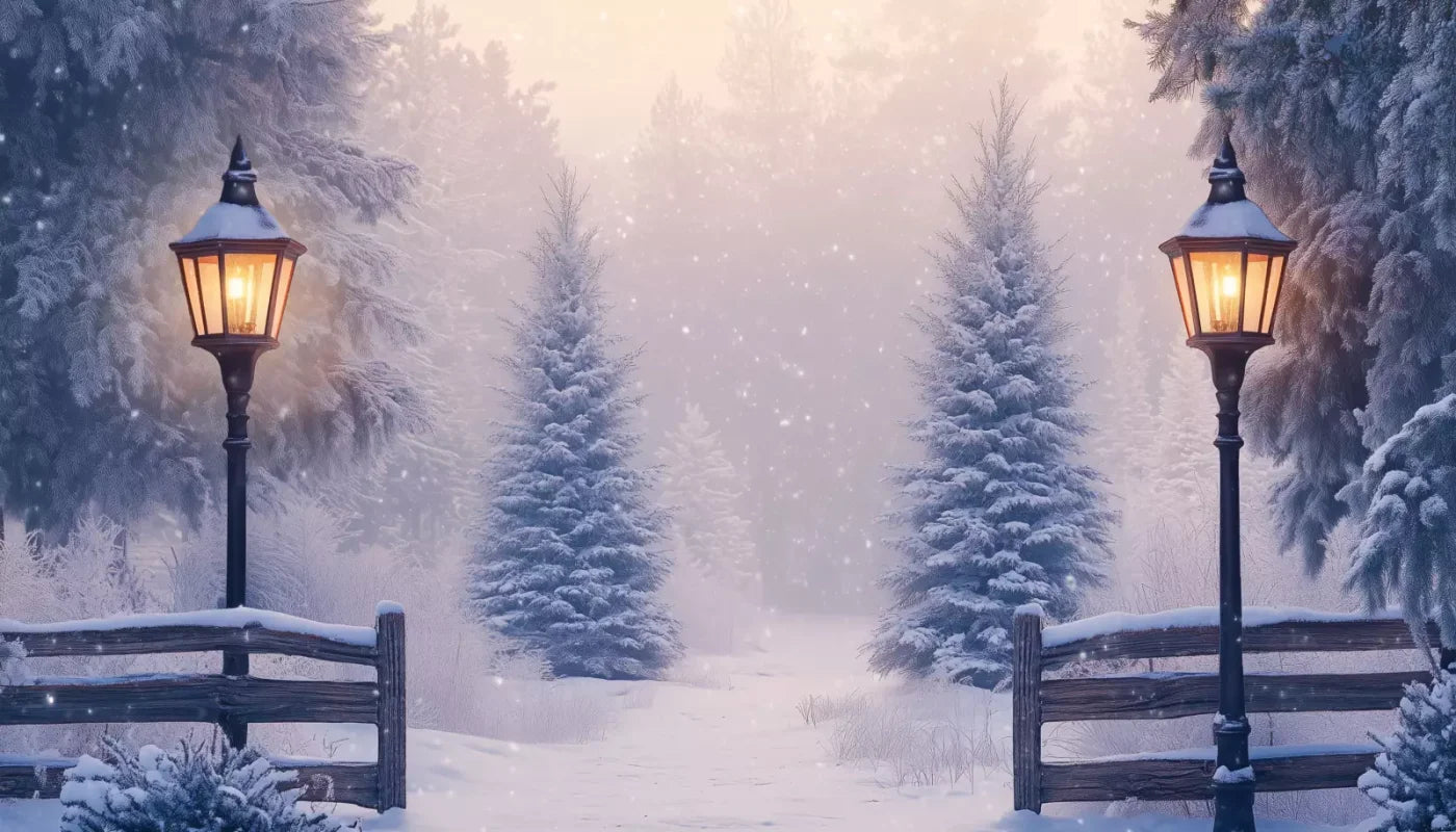 Snowy Winter Scene 14’X8’ Ultracloth (168 X 96 Inch) Backdrop