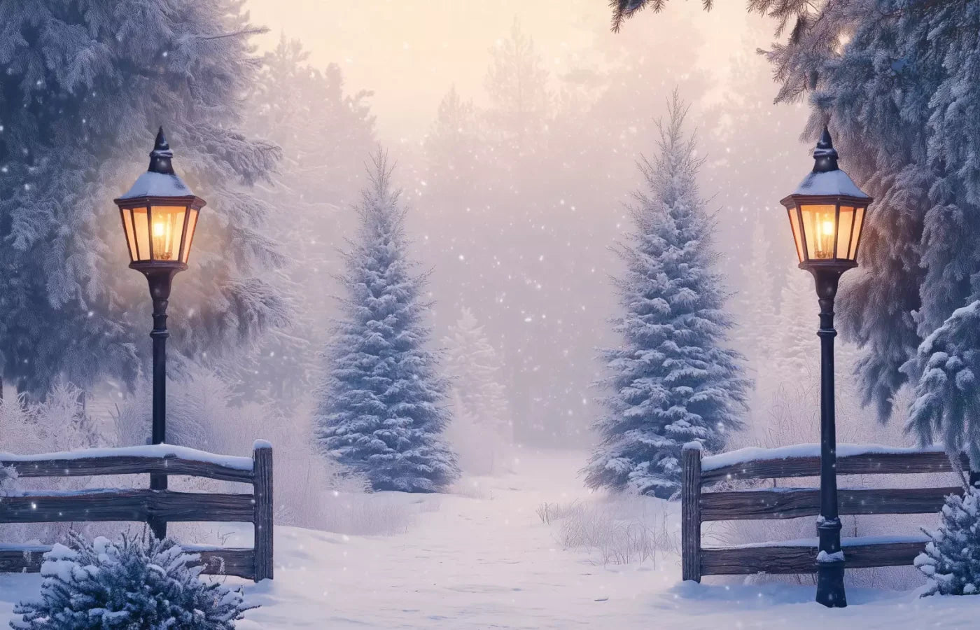 Snowy Winter Scene 14’X9’ Ultracloth (168 X 108 Inch) Backdrop