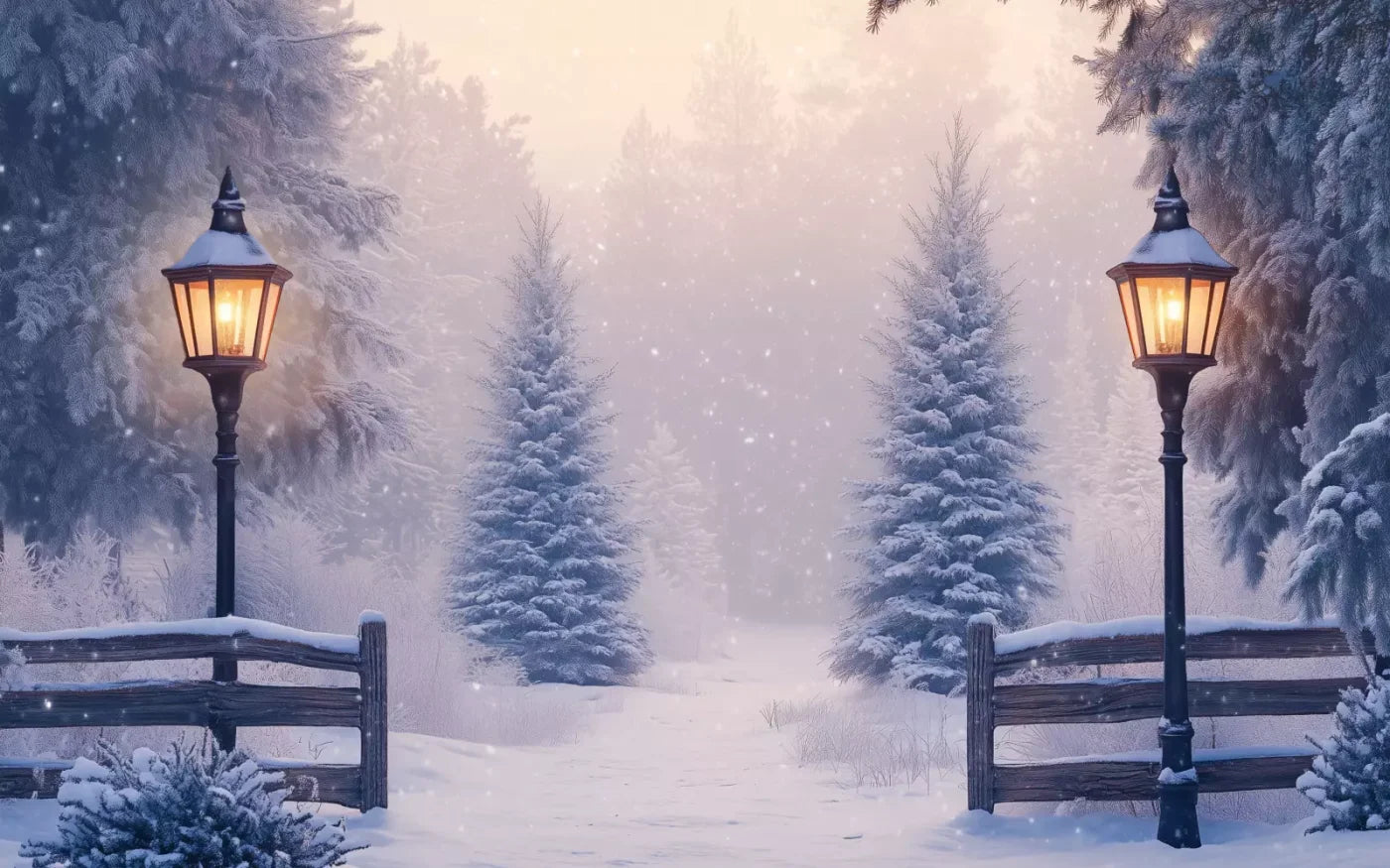 Snowy Winter Scene 16’X10’ Ultracloth (192 X 120 Inch) Backdrop