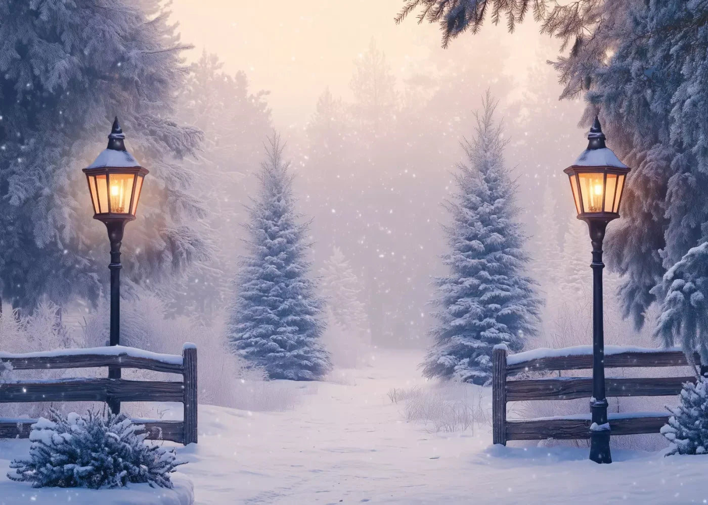 Snowy Winter Scene 7’X5’ Ultracloth (84 X 60 Inch) Backdrop