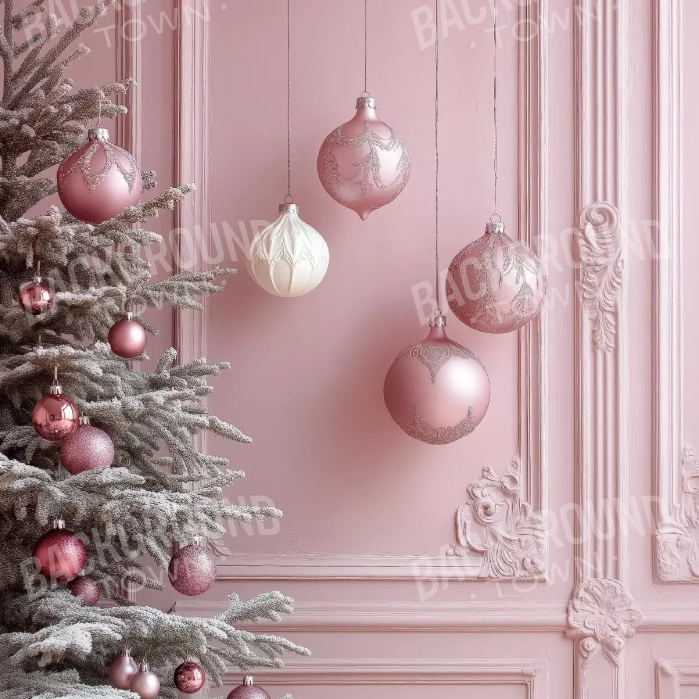 Soft Pink Christmas Baubles 10’x10’ UltraCloth (120 x 120 inch) Backdrop