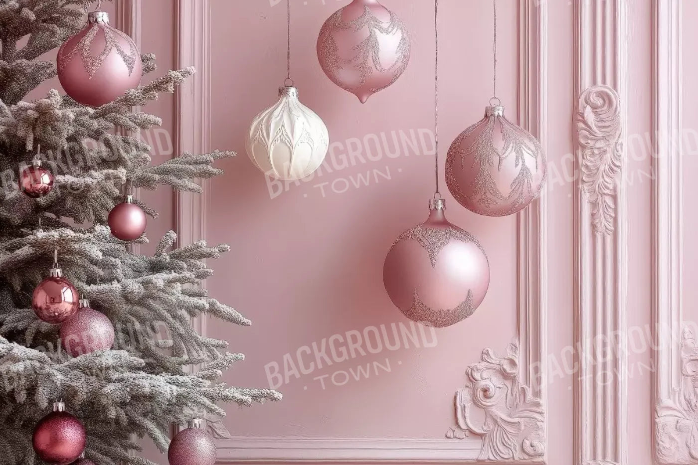 Soft Pink Christmas Baubles 12’x8’ UltraCloth (144 x 96 inch) Backdrop