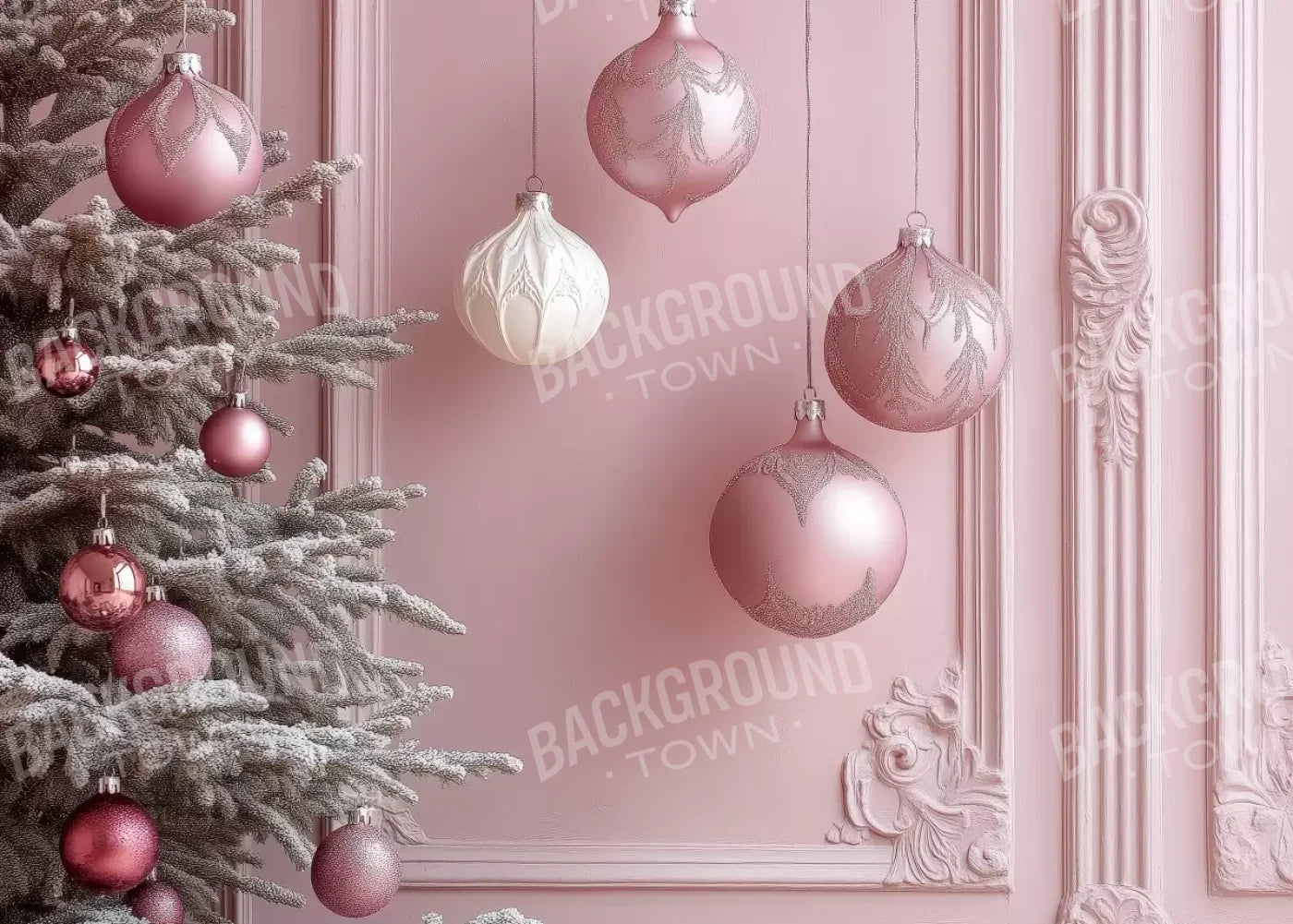 Soft Pink Christmas Baubles 7’x5’ UltraCloth (84 x 60 inch) Backdrop