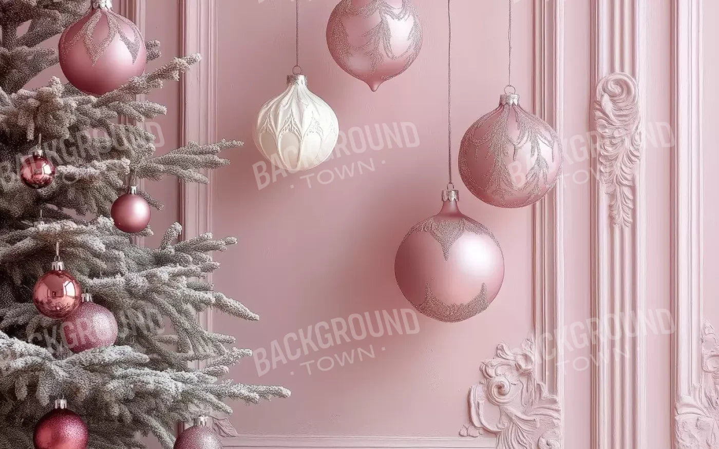 Soft Pink Christmas Baubles 8’x5’ UltraCloth (96 x 60 inch) Backdrop