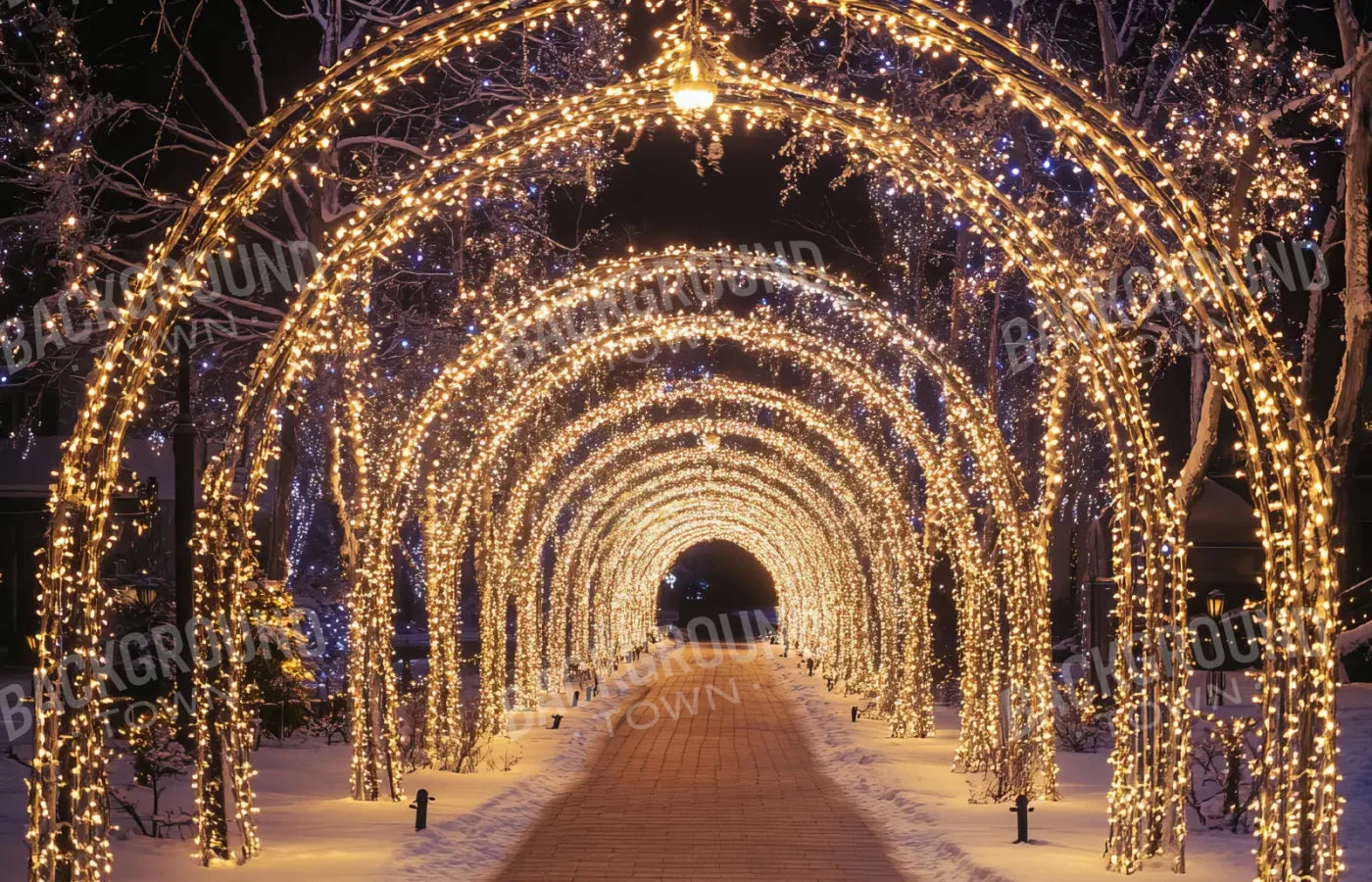 Sparkly Golden Christmas Lights Arch Tunnel 14’x9’ UltraCloth (168 x 108 inch) Backdrop