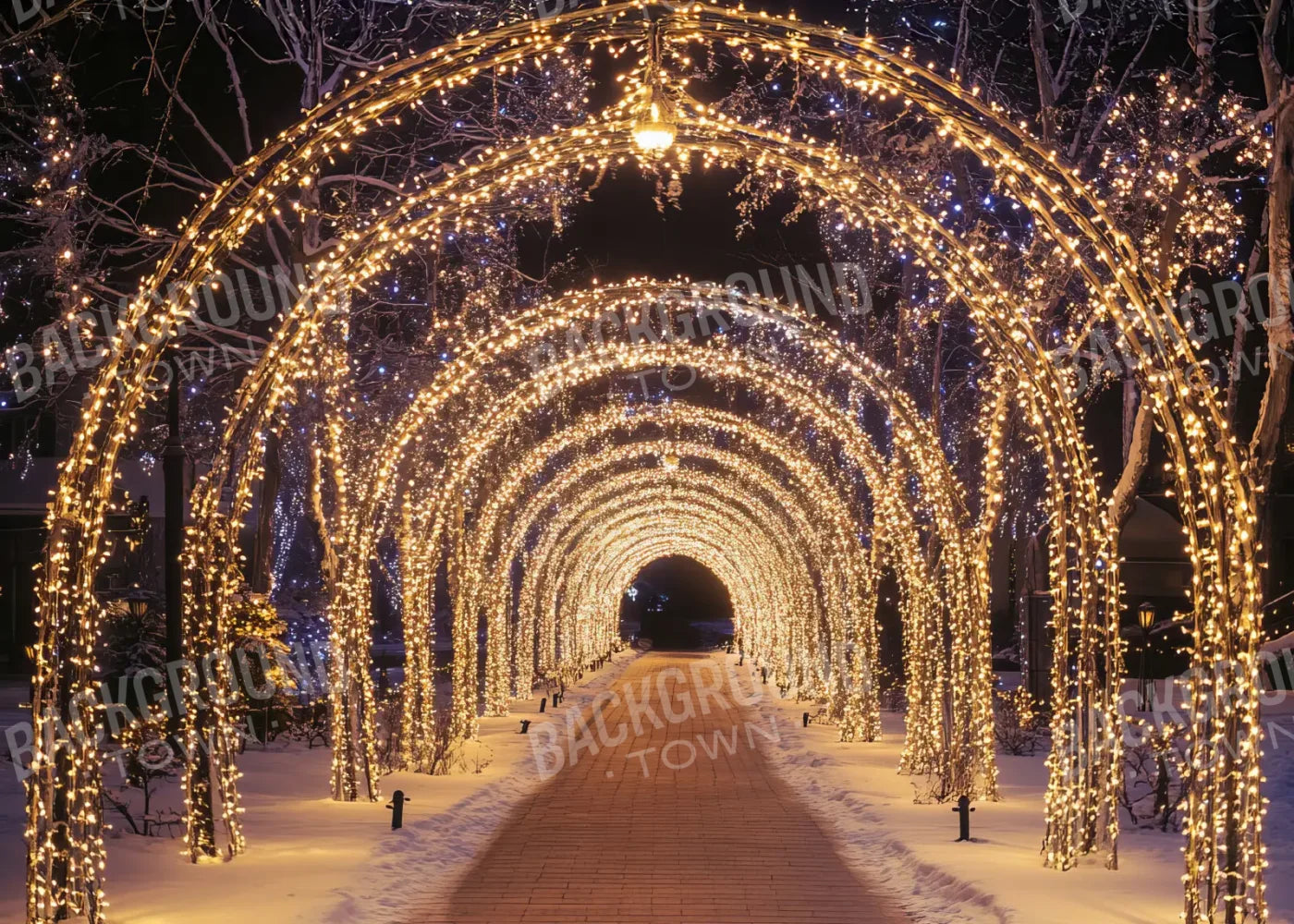 Sparkly Golden Christmas Lights Arch Tunnel 7’x5’ UltraCloth (84 x 60 inch) Backdrop