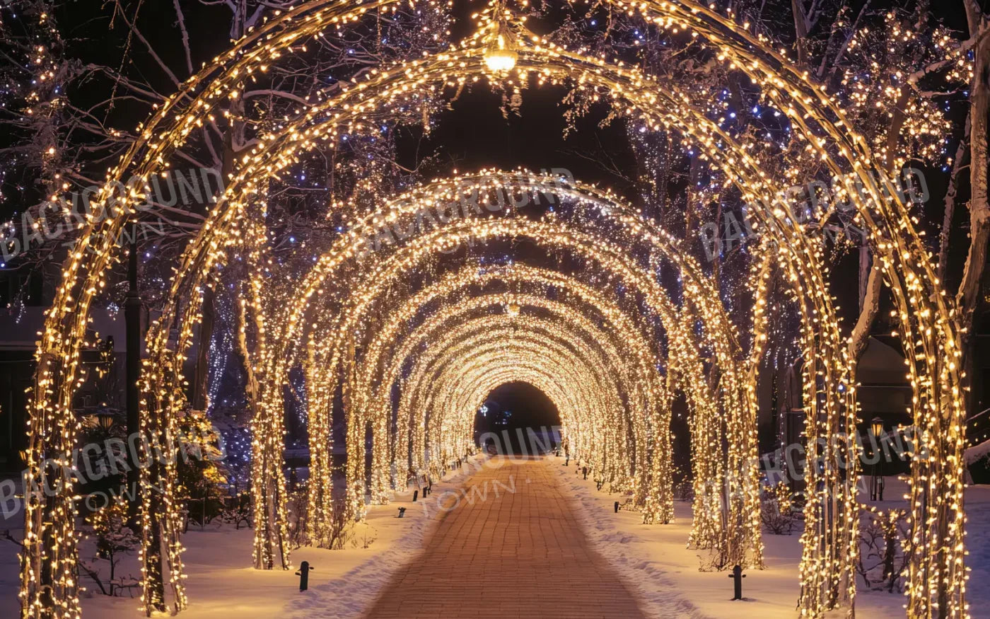 Sparkly Golden Christmas Lights Arch Tunnel 8’x5’ UltraCloth (96 x 60 inch) Backdrop